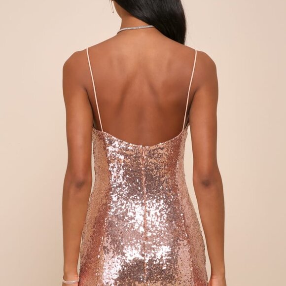 Lulu’s Bring It Rose Gold Sequin Dress - Picture 2 of 6